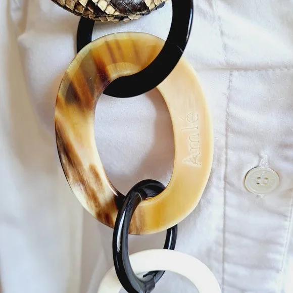 AMLE Italian Python Snakeskin Long Chain Horn Necklace - Picture 7 of 16